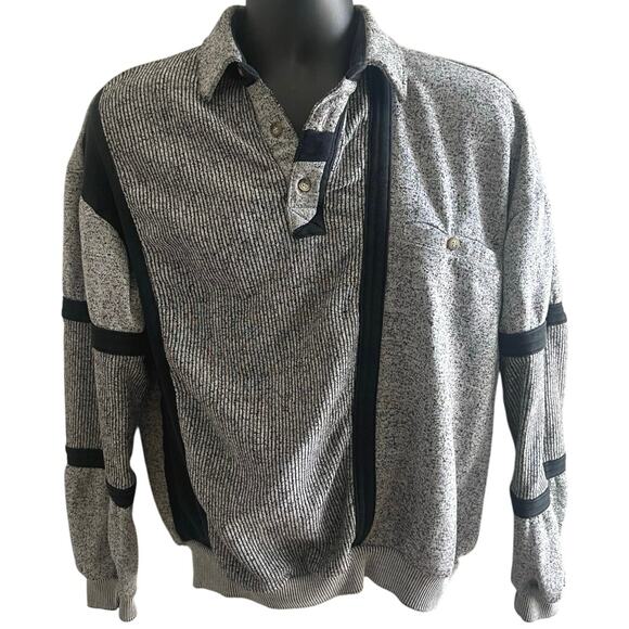 Vintage 80s Knit Grandpa Polo Shirt L‎ Retro Normcore Textured Slouchy Top - Picture 1 of 5